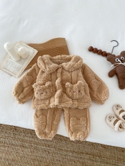 Unisex Infant Baby Solid Fluffy Knitting Pattern Cardigan and Pants Sets Wholesale
