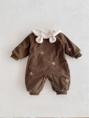 2023 New Winter Infant Baby Unisex Corduroy Teddy Bear Embroidery Romper Wholesale