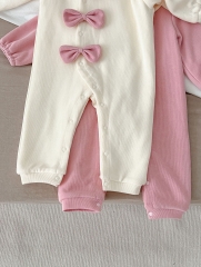 Infant Baby Girls Cozy Thick Bows Attached Romper Wholesale