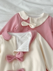 Infant Baby Girls Cozy Thick Bows Attached Romper Wholesale