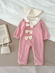 Infant Baby Girls Cozy Thick Bows Attached Romper Wholesale