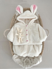 Infant Baby Girls Fluffy Rabbit Style Cardigan and Pants Sets Wholesale