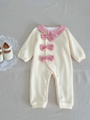 Infant Baby Girls Cozy Thick Bows Attached Romper Wholesale