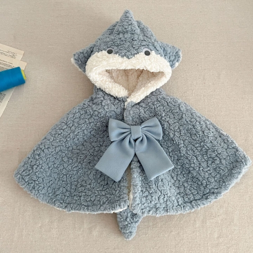 Infant Baby Unisex Cozy Fluffy Cute Shark Style Cape with Big Bow Wholesale