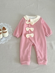 Infant Baby Girls Cozy Thick Bows Attached Romper Wholesale