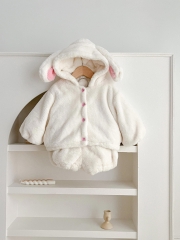 Infant Baby Girls Fluffy Rabbit Style Cardigan and Pants Sets Wholesale