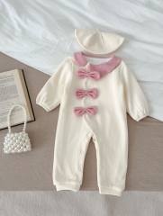 Infant Baby Girls Cozy Thick Bows Attached Romper Wholesale
