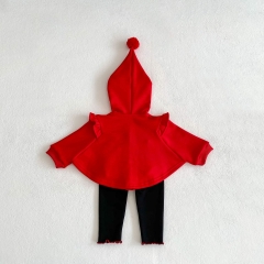 Infant Baby Girls Cartoon Logo Knitted Red Cardigan and Black Pants Sets Wholesale