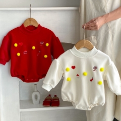 2023 Winter Infant Baby Girls Yellow Dots Knitted Onesie Wholesale