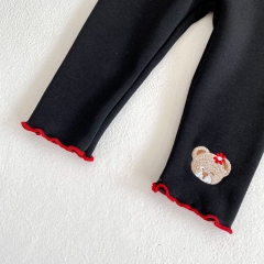 Infant Baby Girls Cartoon Logo Knitted Red Cardigan and Black Pants Sets Wholesale
