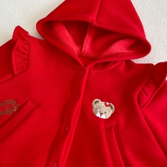 Infant Baby Girls Cartoon Logo Knitted Red Cardigan and Black Pants Sets Wholesale
