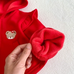 Infant Baby Girls Cartoon Logo Knitted Red Cardigan and Black Pants Sets Wholesale