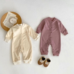 Unisex Infant Baby Soft and Comfortable Solid Color Stand Collar Onesie with Button Closure Romper Wholesale