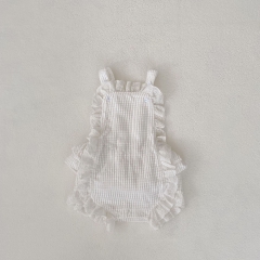 New Arrival: Baby and Toddler Girls' Pure White Corduroy Romper with Lace Trim and Overall Straps Wholesale