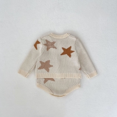 New Spring And Autumn Infant Baby Girls Knitting Star Cardigan Combo Overalls In Sets Wholesale