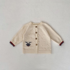 New Autumn Baby Girls Embroidery Elk Head Cardigan Combo Overalls In Sets Wholesale