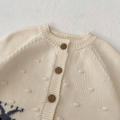 New Autumn Baby Girls Embroidery Elk Head Cardigan Combo Overalls In Sets Wholesale