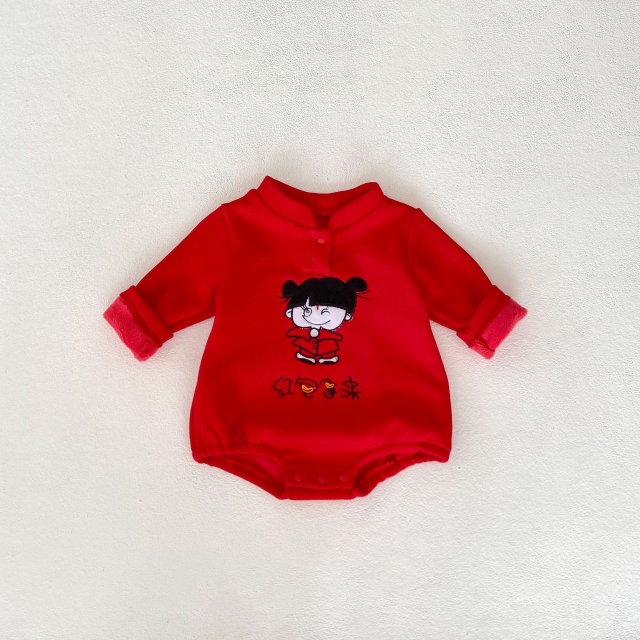 New Year Infant Baby Girls Cartoon Long Sleeve One Piece In Spring Wholesale