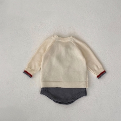 New Autumn Baby Girls Embroidery Elk Head Cardigan Combo Overalls In Sets Wholesale