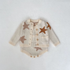 New Spring And Autumn Infant Baby Girls Knitting Star Cardigan Combo Overalls In Sets Wholesale