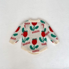New Spring Infant Baby Girl Jacquard Knitting Long Sleeve One Piece Wholesale