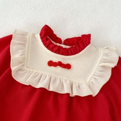 New Year Infant Baby Girl Red Long Sleeve One Piece Wholesale