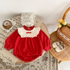 New Year Infant Baby Girl Red Long Sleeve One Piece Wholesale