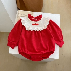 New Year Infant Baby Girl Red Long Sleeve One Piece Wholesale
