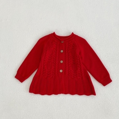 New Autumn Baby Girls Falbala Open Cardigan Knit Sweater Wholesale