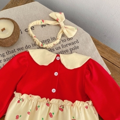 Infant Baby Girls Cherry Print Long Sleeve One Piece In New Autumn Wholesale