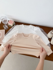 Infant Baby Girls Puff Sleeve Round Collars Undershirt In New Spring Wholesale