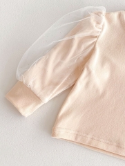 Infant Baby Girls Puff Sleeve Round Collars Undershirt In New Spring Wholesale