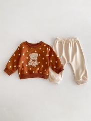 Ins New Spring&Autumn Infant Baby Boys&Girls Bear Embroidery Long-sleeved In Sets Wholesale