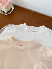 Infant Baby Girls Puff Sleeve Round Collars Undershirt In New Spring Wholesale