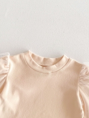 Infant Baby Girls Puff Sleeve Round Collars Undershirt In New Spring Wholesale