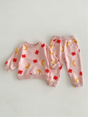 Infant Baby Girls Friuts Print Long-sleeved Combo Pants In Sets Wholesale
