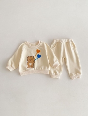2024 Infant Baby Boys And Girls Little Bear Cartoon Embroidery Long-sleeved In Sets In New Spring Wholesale