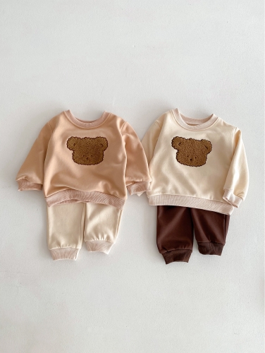 2024 Baby Unisex Little Bear Embroidery Long-sleeved Combo Pants In Sets In Spring Wholesale