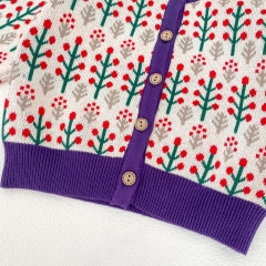 2024 New Spring&Autumn Infant Baby Girls Jacquard Knitting Cardigan Combo Overalls In Sets Wholesale