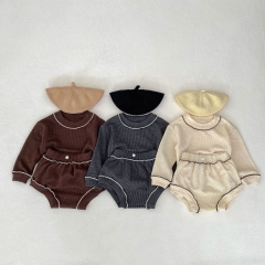 Ins 2024 New Spring Infant Baby Girls Solid Colors Long-sleeved Combo Pants In Sets Wholesale