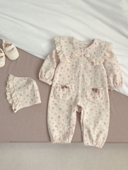 Infant Baby Girls Jacquard With Two Pockets Combo Laces Collars Long Sleeve Jumpsuit In New Spring Wholesale