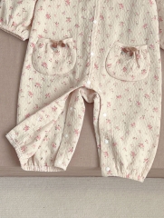Infant Baby Girls Jacquard With Two Pockets Combo Laces Collars Long Sleeve Jumpsuit In New Spring Wholesale