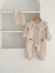 Infant Baby Girls Jacquard With Two Pockets Combo Laces Collars Long Sleeve Jumpsuit In New Spring Wholesale