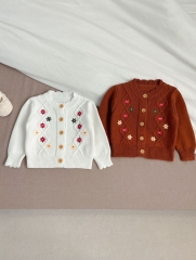 New Spring Infant Baby Girls Jacquard Embroidery  Long Sleeve Knit Cardigan In Autumn&Winter Wholesale