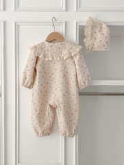 Infant Baby Girls Jacquard With Two Pockets Combo Laces Collars Long Sleeve Jumpsuit In New Spring Wholesale