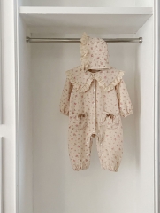 Infant Baby Girls Jacquard With Two Pockets Combo Laces Collars Long Sleeve Jumpsuit In New Spring Wholesale