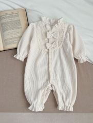 New Arrivals Infant Baby Girls Laces Combo Bowknot Long Sleeve Jumpsuit In New Spring Wholesale
