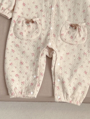 Infant Baby Girls Jacquard With Two Pockets Combo Laces Collars Long Sleeve Jumpsuit In New Spring Wholesale