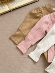 2024 Infant Baby Girls Solid Colors Long-sleeve Undershirt Wholesale
