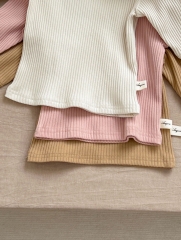 2024 Infant Baby Girls Solid Colors Long-sleeve Undershirt Wholesale